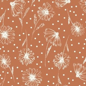 Daisies and snow on soft brown Medium scale