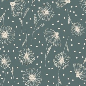 Daisies and snow on blue green Medium scale