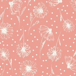 Daisies and snow on warm pink Medium scale