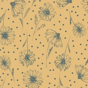 Daisies and snow on pale gold Medium scale