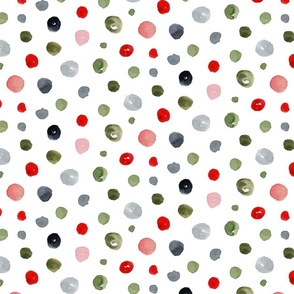 HOLIDAY WATERCOLOR DOTS -LARGE ON WHITE