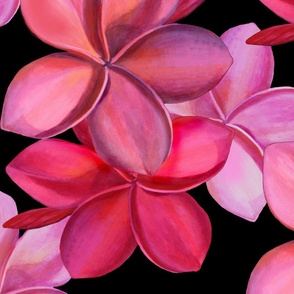 Cartoon stitch with pink plumeria on hawaiian background on Craiyon