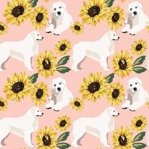 small scale // Great Pyrenees Dog breed Yellow sunflower Pink