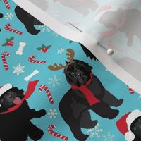 Christmas Newfoundland Dogs Small Print Reindeer Candy Cane Holly red green blue Holiday Dog Fabric