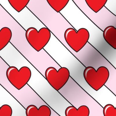Lovecore popart hearts red on diagonal pink stripes Medium scale