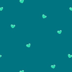Aquamarine Hearts on green