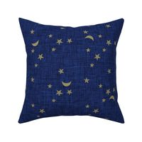 rotated stars and moons // soft gold on cobalt linen