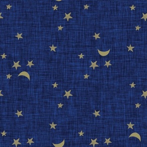 rotated stars and moons // soft gold on cobalt linen