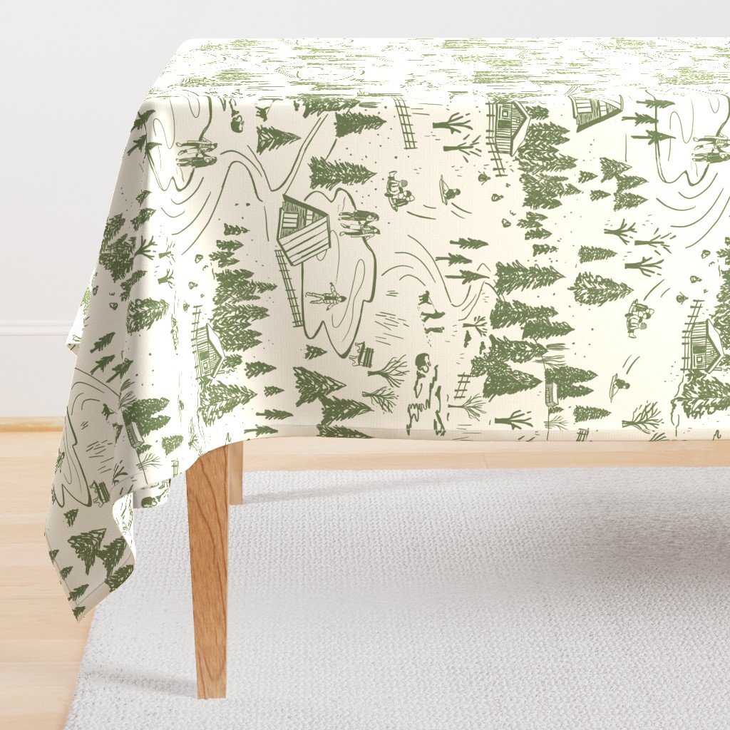 Fun in the Winter Toile - Medium Scale _ Dark Olive Green