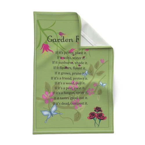 Garden rules teatowel wall hanging green