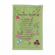 Garden rules teatowel wall hanging green