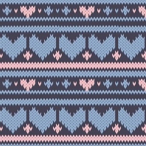 Small scale // Fair Isle Knitting Hearts // dark violet background violet and pink hearts