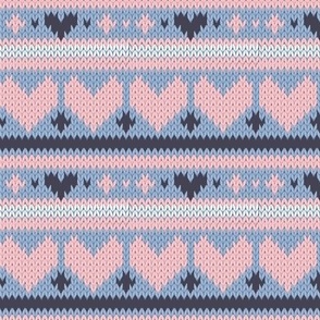 Small scale // Fair Isle Knitting Hearts // violet background dark violet and pink hearts