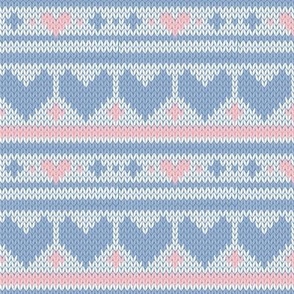 Small scale // Fair Isle Knitting Hearts // white background violet and pink hearts