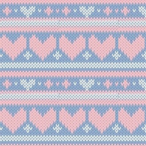 Small scale // Fair Isle Knitting Hearts // violet background white and pink hearts