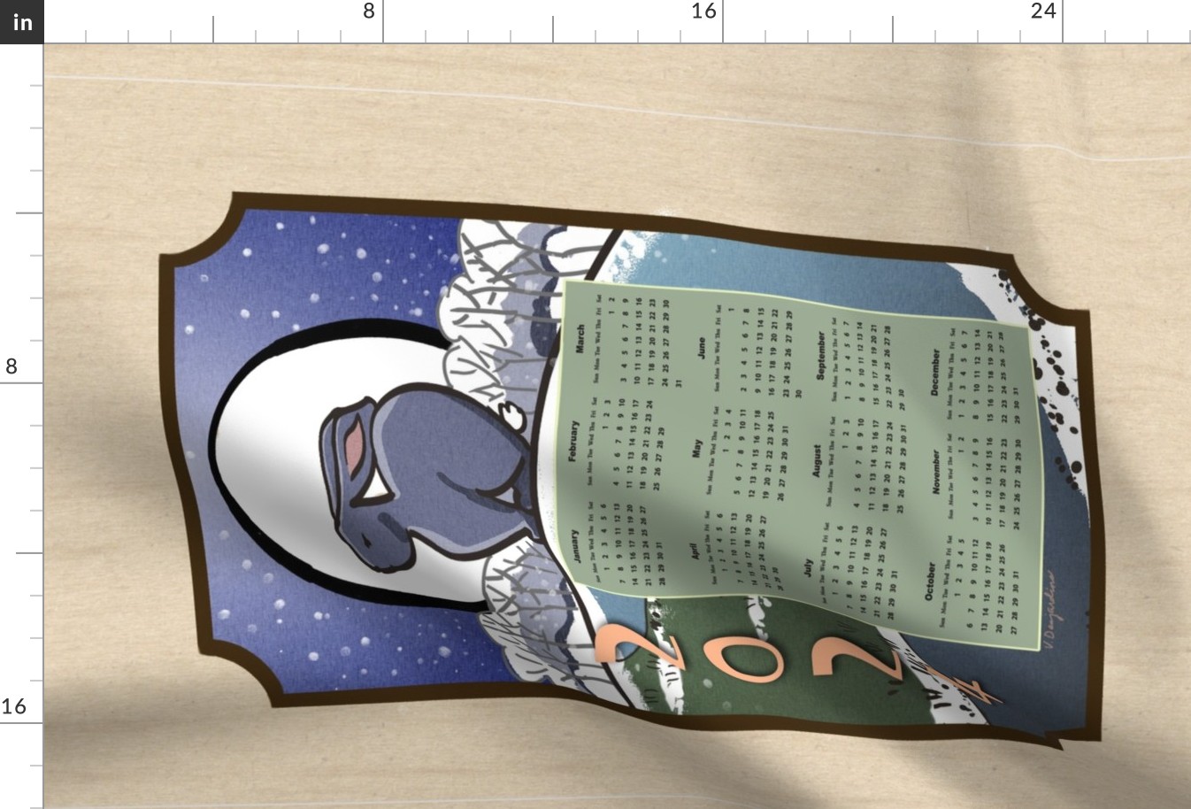 2024 Rabbit Moon Calendar Wall Hanging 