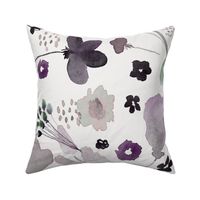 Watercolor Floral - Large Scale Purple Mint and Gray