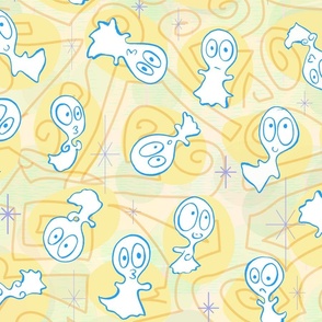 Ditsy Ghost-ies - Halloween pastel ghosts - ditsy Halloween Pastels - Yellow, Aqua -- 235dpi (63% of full scale)