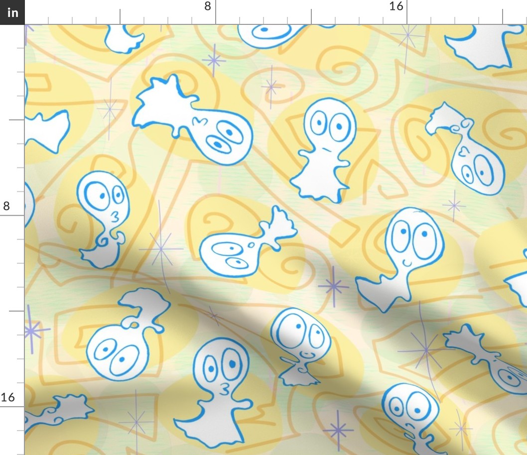 Ditsy Ghost-ies - Halloween pastel ghosts - ditsy Halloween Pastels - Yellow, Aqua -- 235dpi (63% of full scale)