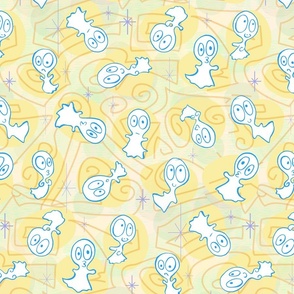 Ditsy Ghost-ies - Pastel Halloween ghosts - ditsy Halloween Pastels - Yellow, Aqua -- 339dpi (44% of full scale)