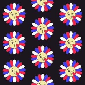 French emojidaisies blowing kisses on a black back