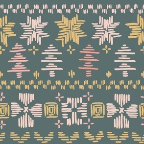 Folk embroidery Christmas Blush on Green gray Medium scale