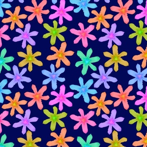 Scattered Cape Tulips - multicoloured on midnight blue, medium 