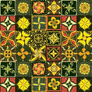 Yellow and Onyx retro, mandala tiles 12” blocks