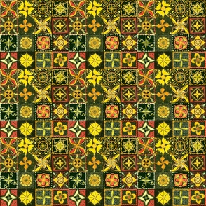 Ethnic Onyx yellow tiled design 6” blocks retro mandalas
