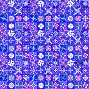 Blue and pink boho, ethnic tiles, hand drawn mandalas 6” blocks