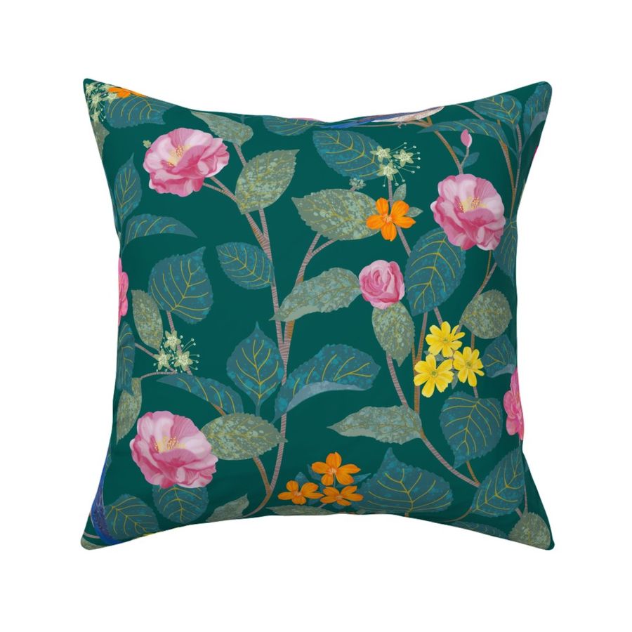 Camellia Garden Forest Green William Morris Style