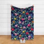 Camellia Garden Navy large scale William Morris Style