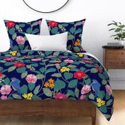 Camellia Garden Navy large scale William Morris Style