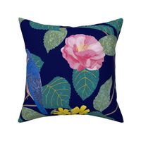 Camellia Garden Navy large scale William Morris Style