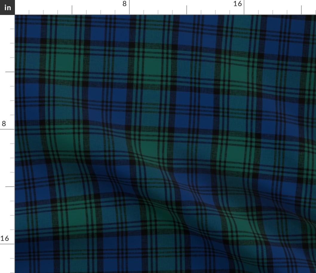 Kerr tartan, 3-stripe variant, rectangular 5.75x5.44" hunting muted, slubbed stripe