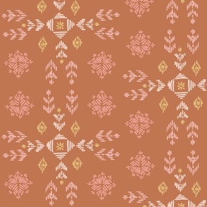 Folk embroidery Christmas blush on brown terracota Medium scale