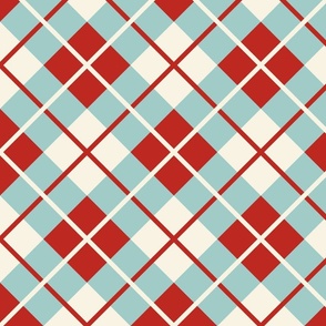 (L) Retro Christmas Argyle Poppy Red Light Teal Ivory  Size L