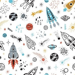 Cartoon Rockets, Planets, Stars