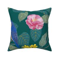 Camellia Garden Woven Texture Forest Green Large Scale