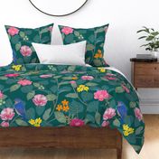 Camellia Garden Woven Texture Forest Green Large Scale