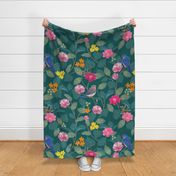 Camellia Garden Woven Texture Forest Green Large Scale