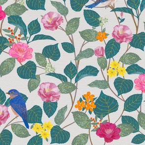 Camellia Garden Woven Texture Beige William Morris Style