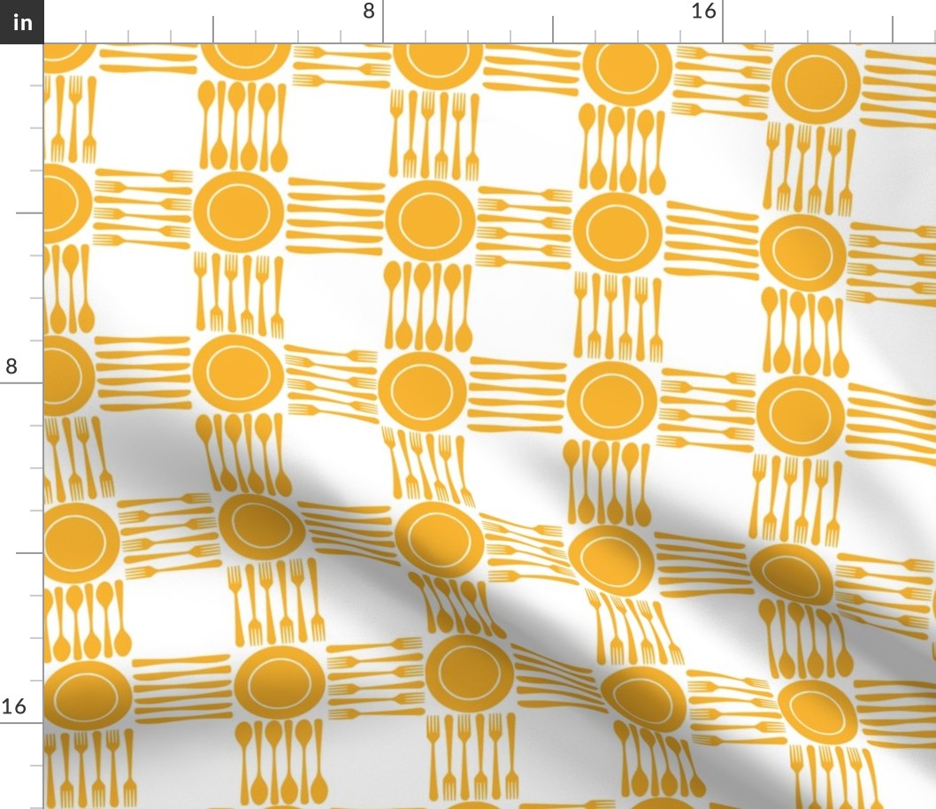picnic gingham, 2" gold and white
