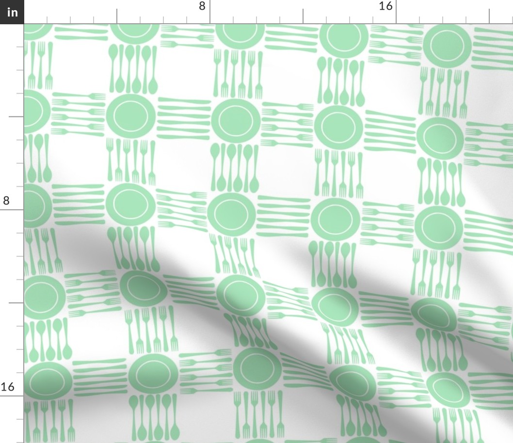 picnic gingham, 2" mint green and white