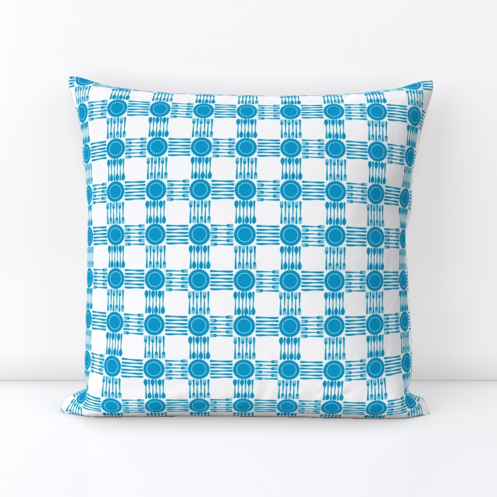 picnic gingham 1" turquoise and white