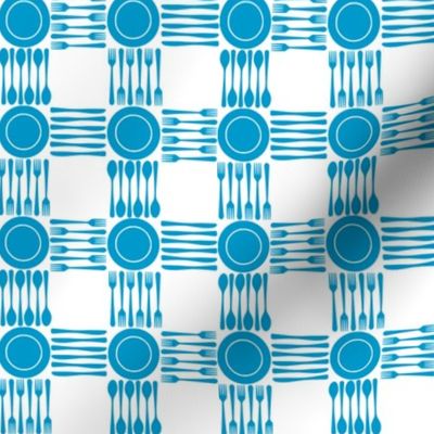 picnic gingham 1" turquoise and white