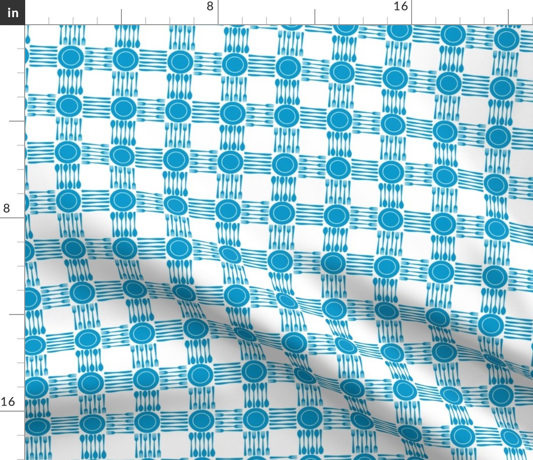 picnic gingham 1" turquoise and white