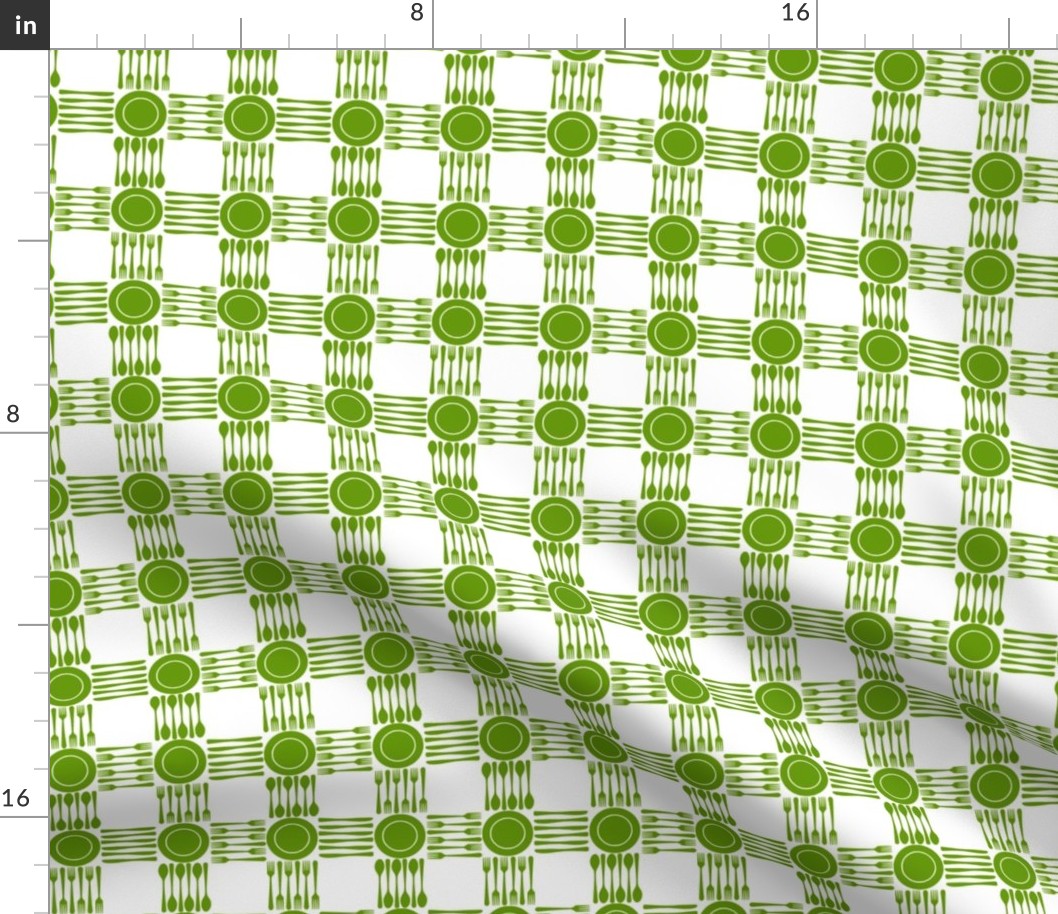 picnic gingham 1" green and white