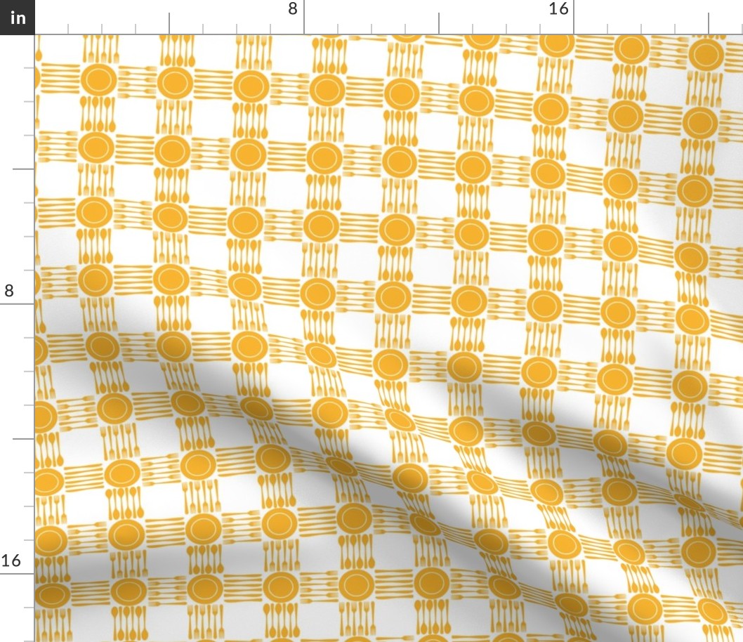 picnic gingham 1" gold and white