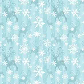 Snowy Reindeer on Aqua Stripe